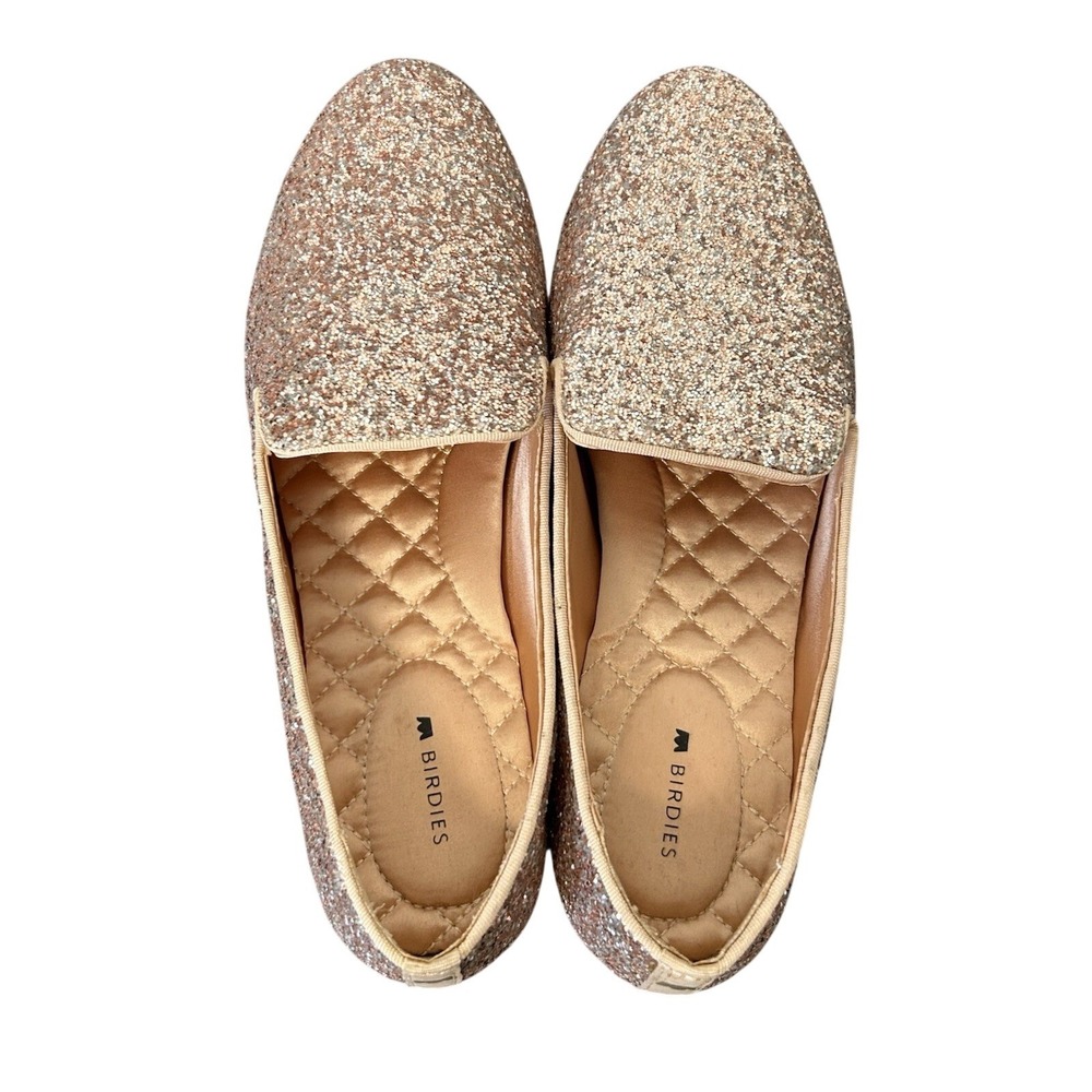 Birdies The Starling Glitter Loafer Flats Rose Gold Pink Sparkle Slip On 8.5 - Picture 5 of 9